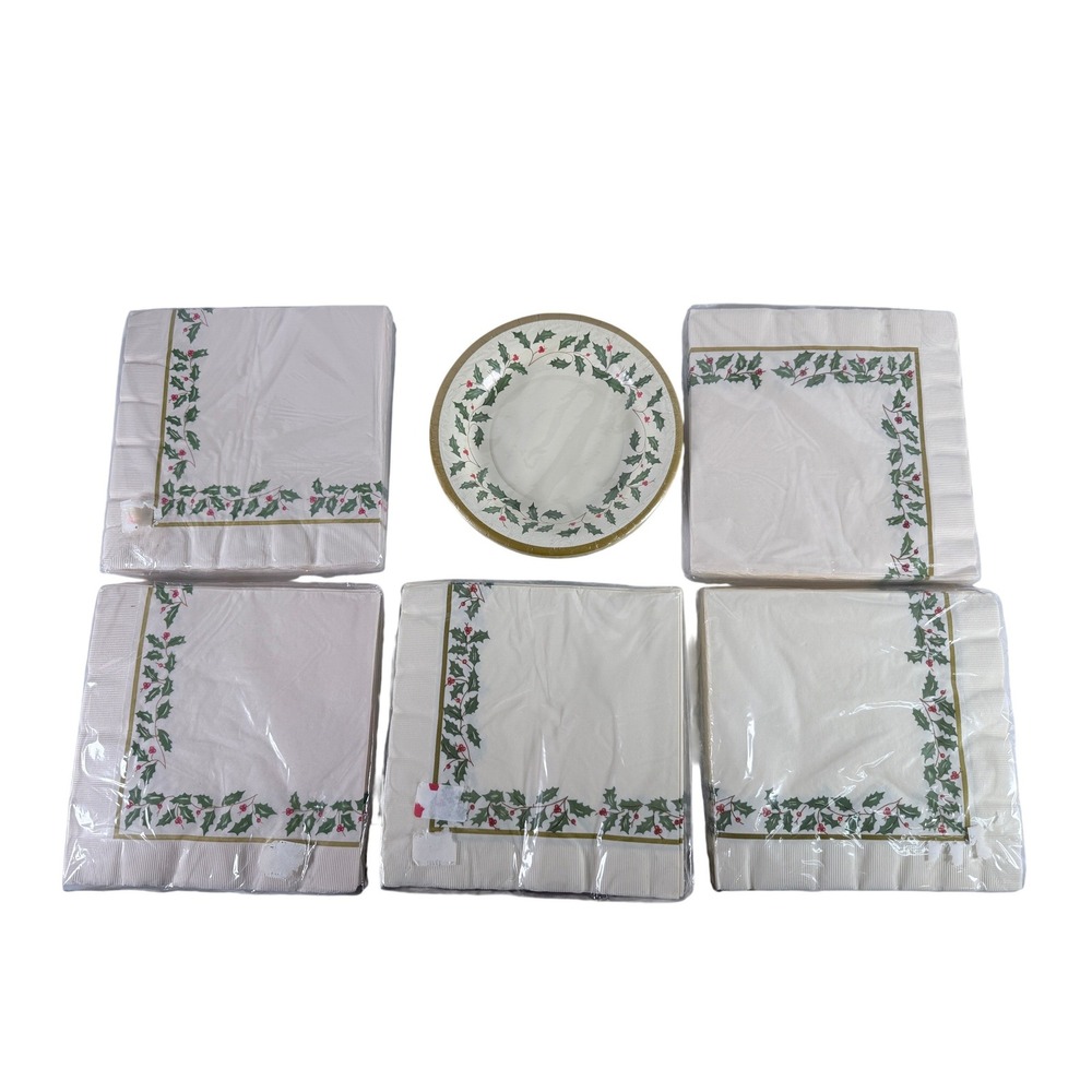 Lenox Holiday Paper Party Bundle 100 Napkins 12 Luncheon Plates Holly Berry